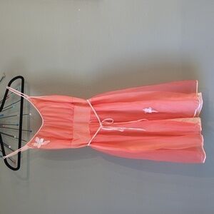 Vintage Coral Chiffon Fairycore Dress Sheer See Through Strappy Y2K  Romance